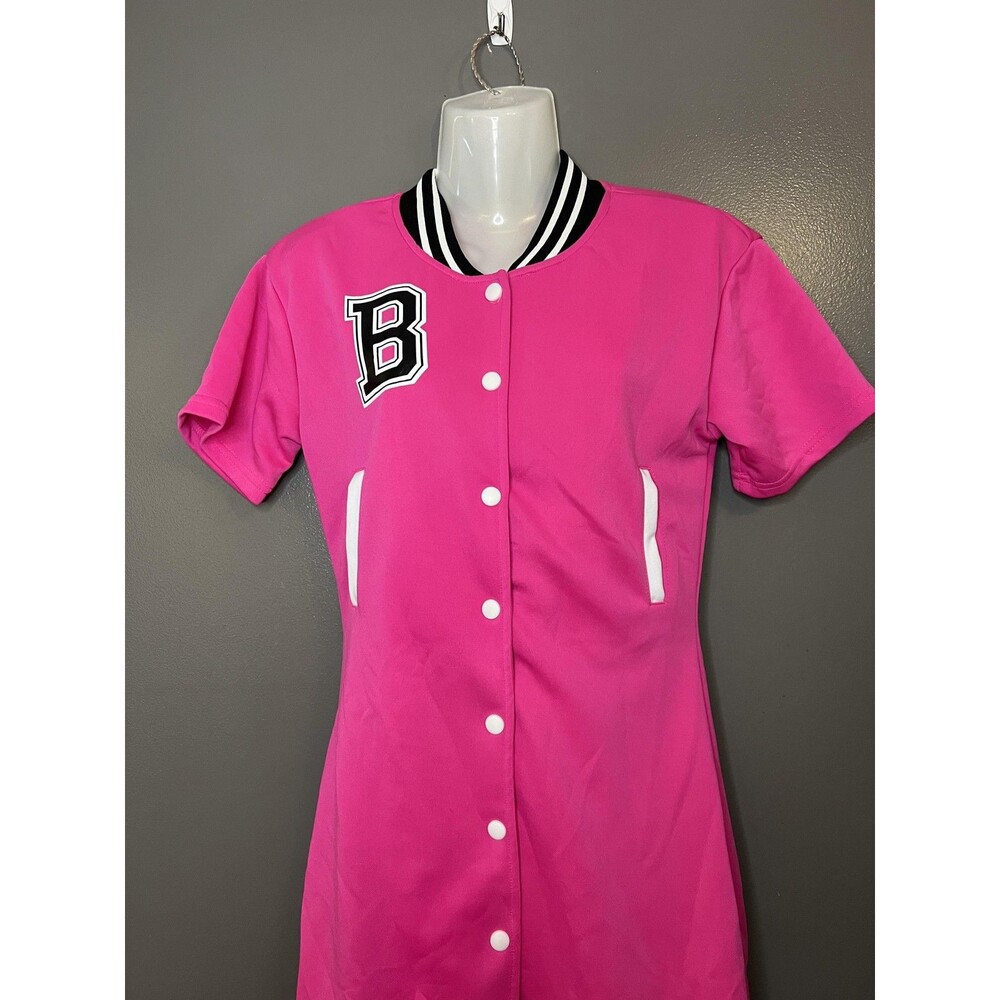 Daisy T Shirt Dress Womens Small Pink Baseball Varsity Snap Front Mini Jersey